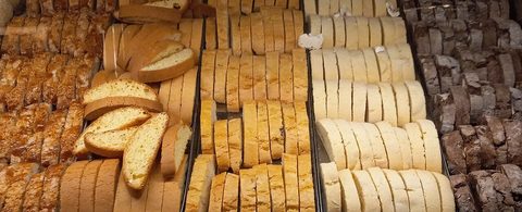 Representative photograph of Biscotti. The photograph shows several biscotti varieties; this draft uses almonds and orange zest.