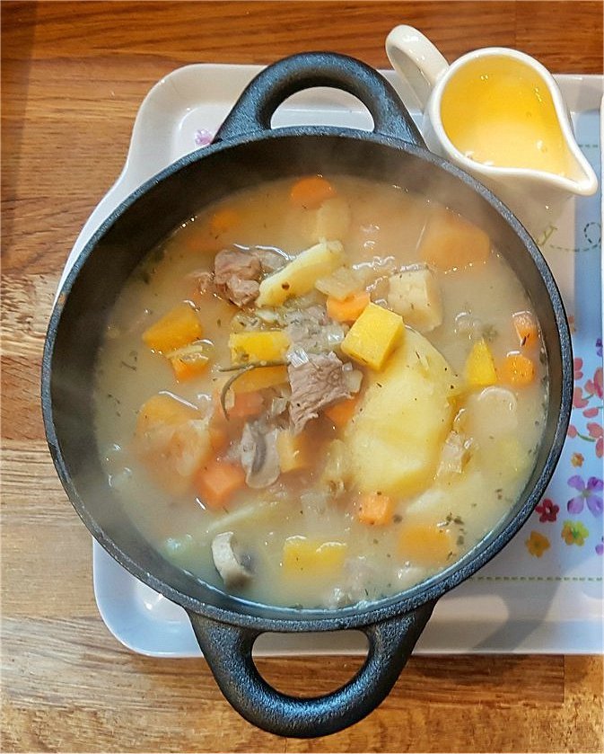 Representative photograph of Irish Lamb Stew. The photograph includes carrot pieces.