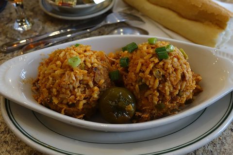 Representative photograph of Jambalaya. The photograph includes bread and peppers not included in this draft.