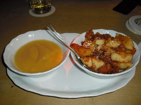 Representative photograph of Kaiserschmarrn. The photograph includes apple sauce not included in this draft.