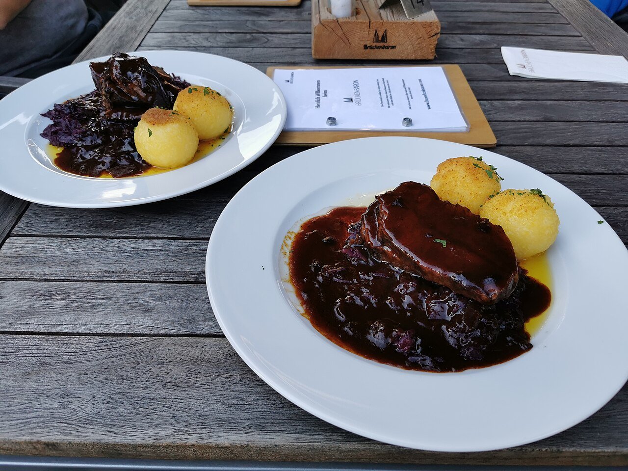 Representative photograph of Sauerbraten. The photograph includes dumplings and other accompaniments not included in this draft.