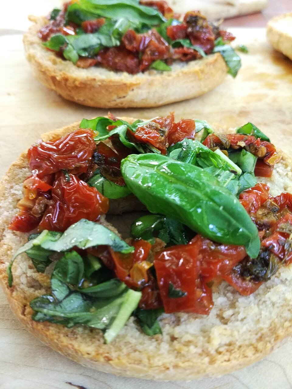 Tomato and basil bruschetta on toasted bread